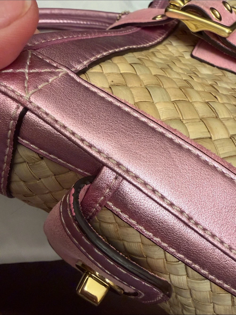 Vintage Coach Summer Satchel w/ Pink Metallic Leather, Suede & Gold Hardware